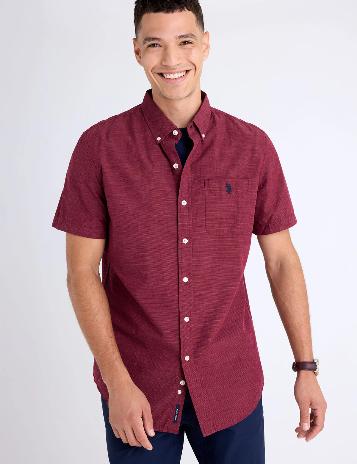 

Рубашка U.S. Polo Assn Textured Yarn Dye Stripe Sleeve Shirt, темно-красный