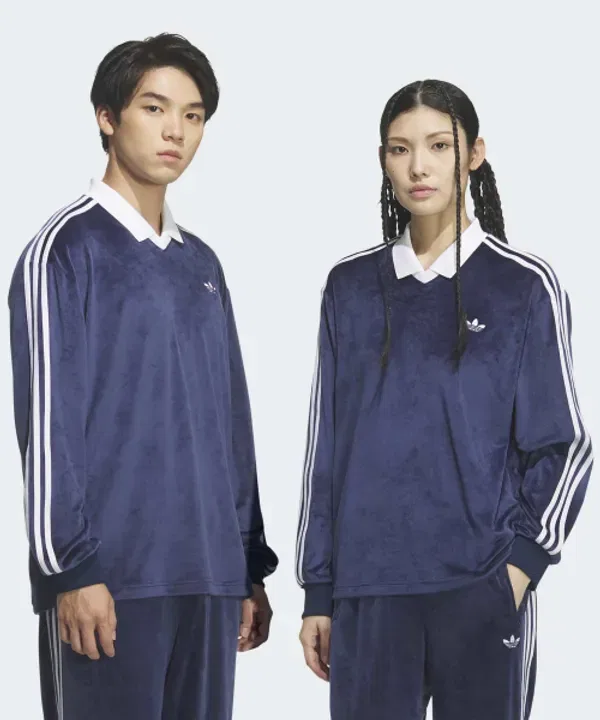 Футболка поло с велюровым воротником, Adidas, ночной индиго