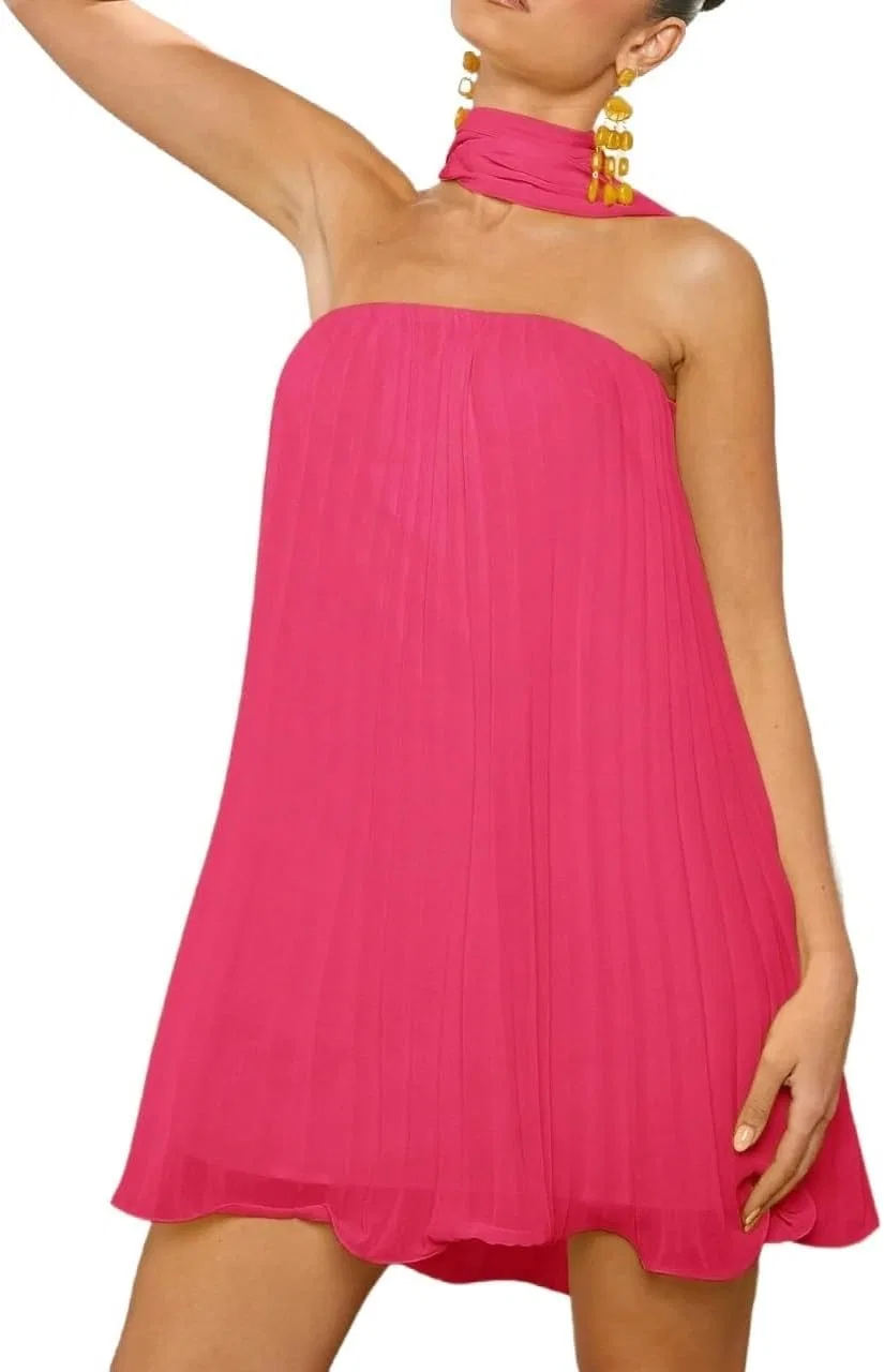Женское летнее платье A-силуэта с открытой спиной Halter, Hot Pink