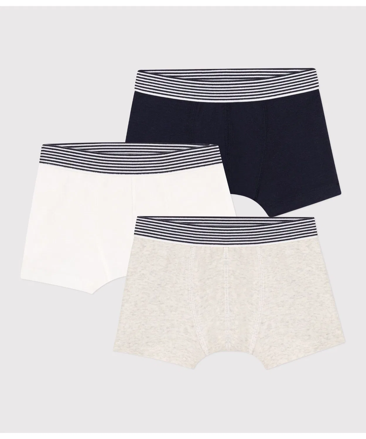 Детские трусы-боксеры 3 шт с полосками PETIT BATEAU, Navy/White/Beige