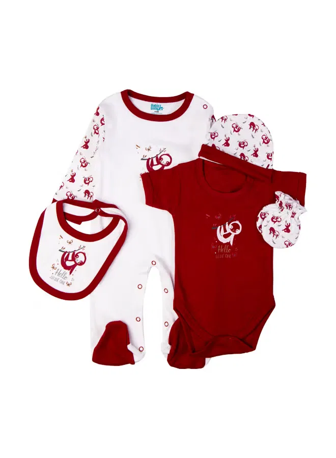 Комплект из 5 предметов с принтом Hello Little One Babies Basic, бордовый — фото 2