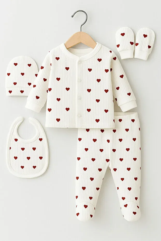 Детский комплект для новорожденных хлопковый 5-Piece Red Hearted Omy, Red — фото 2