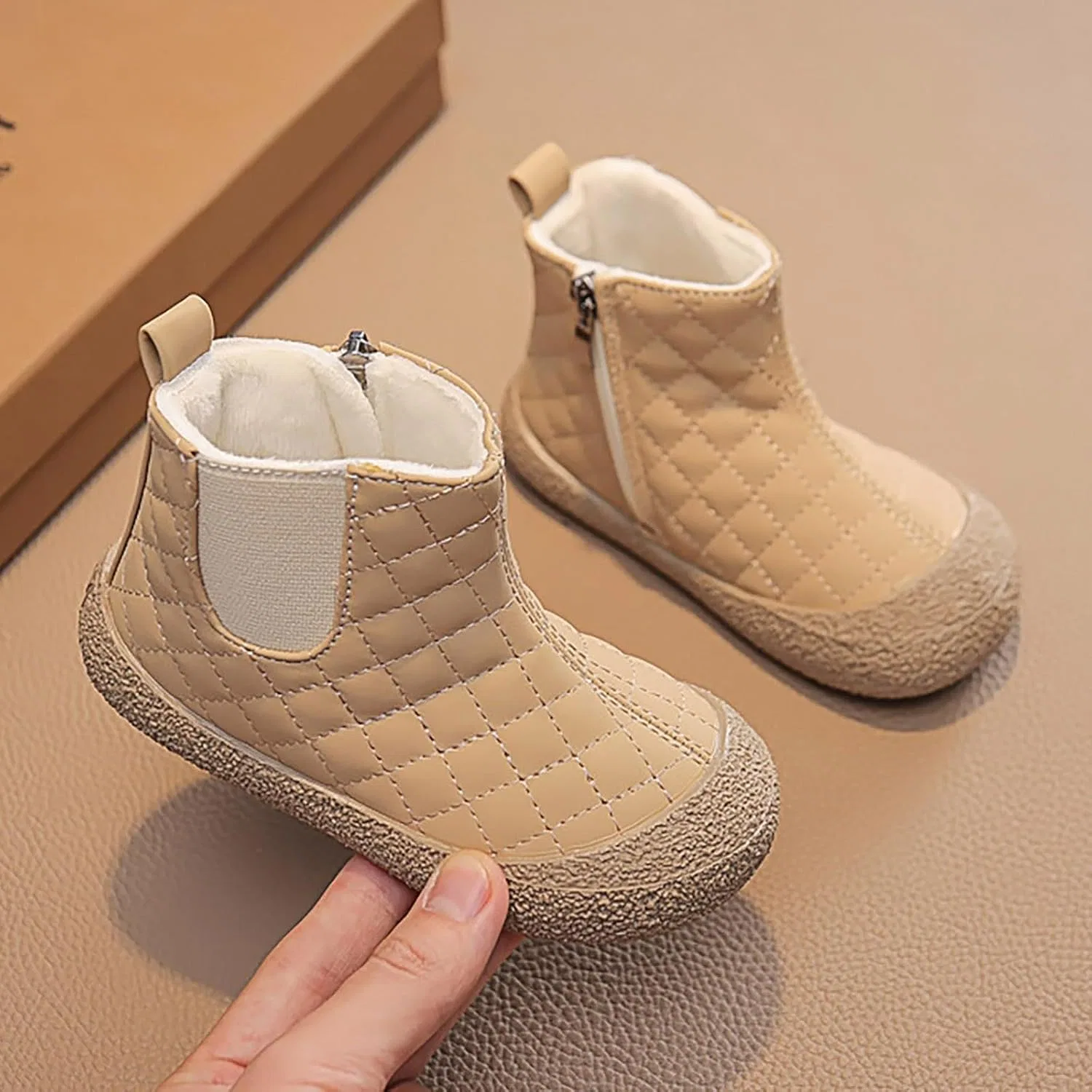 Детские зимние сапоги для девочек с боковой молнией и мехом SHOPESSA, Khaki — фото 2