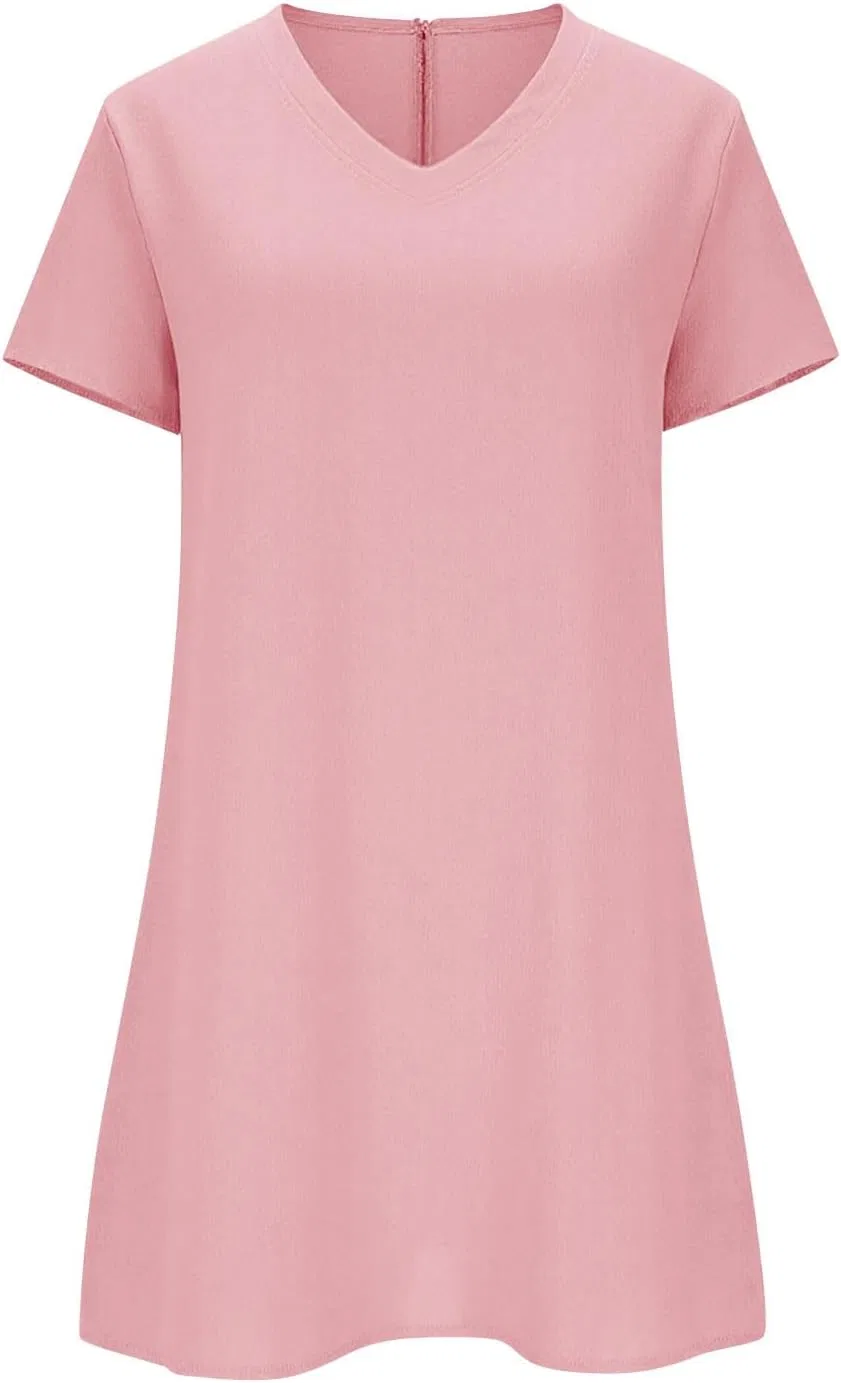 Женское платье мини из льна и хлопка Generic, Pink — фото 3
