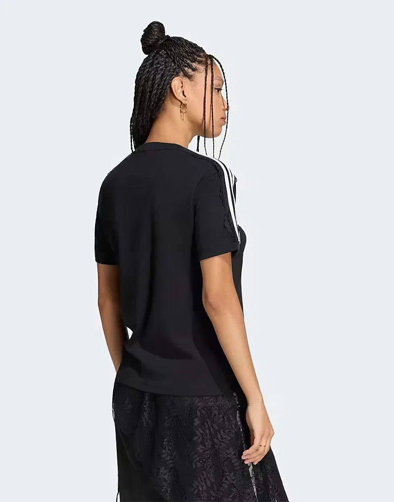 Футболка Adidas Originals Lace с тремя полосками, черный — фото 2