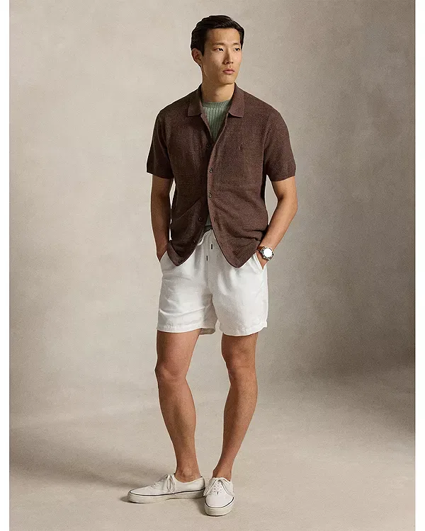 Мужской кардиган с коротким рукавом из хлопка и льна Polo Ralph Lauren, Brown Multi — фото 2