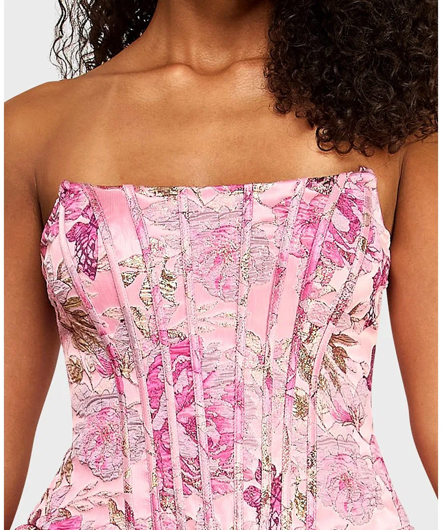 Платье-мини с корсетом и принтом Jacquard Alex & Sophia, Rose/Gold — фото 3