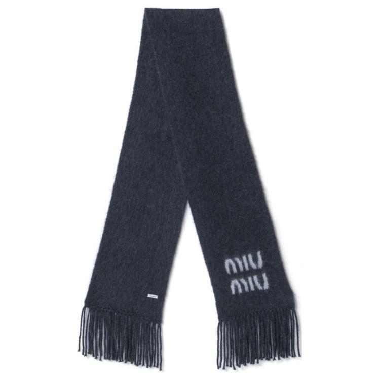 

Шерстяной вязаный шарф женский голубой MIU MIU