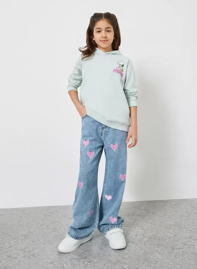 Джинсы с вышивкой в виде сердца, широкие, модель Heart Embroidered Wide Leg, Styli, синий — фото 2