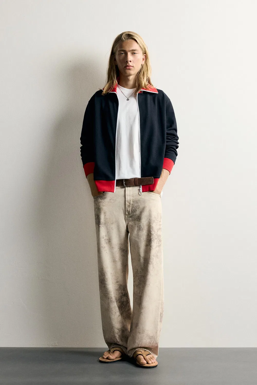 Брюки с принтом, облегающий крой, на шнуровке ZARA, Khaki