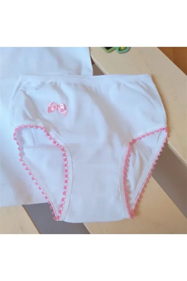 Детский комплект нижнего белья для девочек хлопковый Girl'S 3-piece pink pompom undershirt-panties Generic Brands, White — фото 3