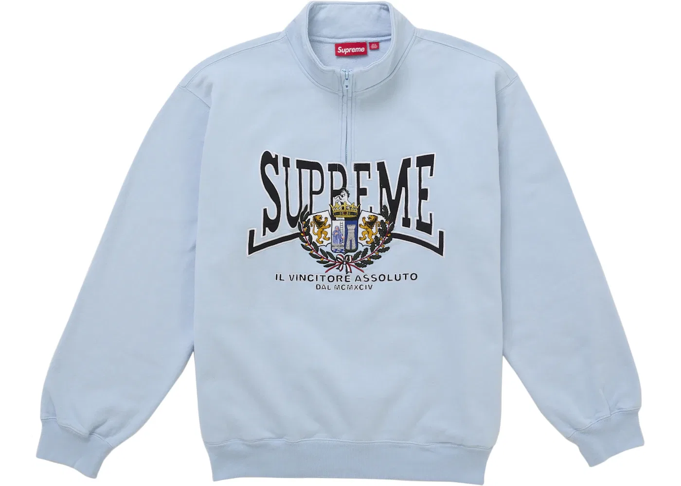 Мужской пуловер с аппликацией Supreme Crest Half Zip Light Blue