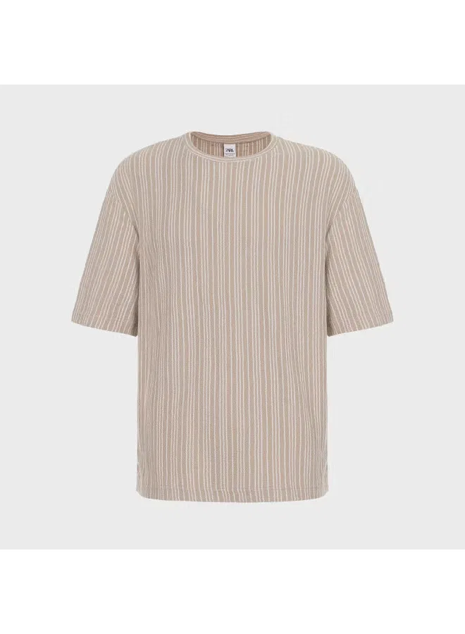 Футболка с контрастными полосами хлопковая Zara, светло-хаки/белый — фото 2