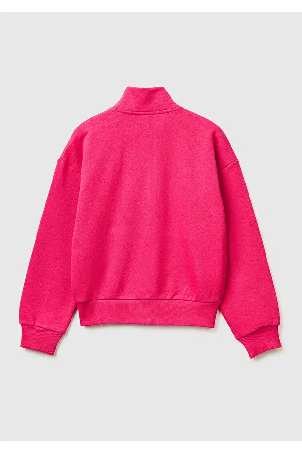 Детские свитшот для девочек с принтом Glitter Logo United Colors Of Benetton, Dark Pink — фото 2
