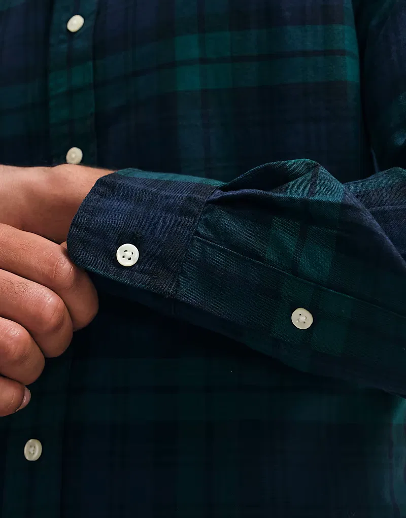 Классическая спортивная рубашка-оксфорд Polo Ralph Lauren в сине-зеленом цвете — фото 3