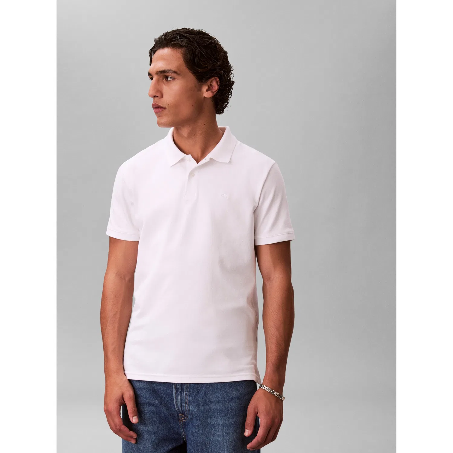 Мужское поло slim fit из пике Calvin Klein, Bright White