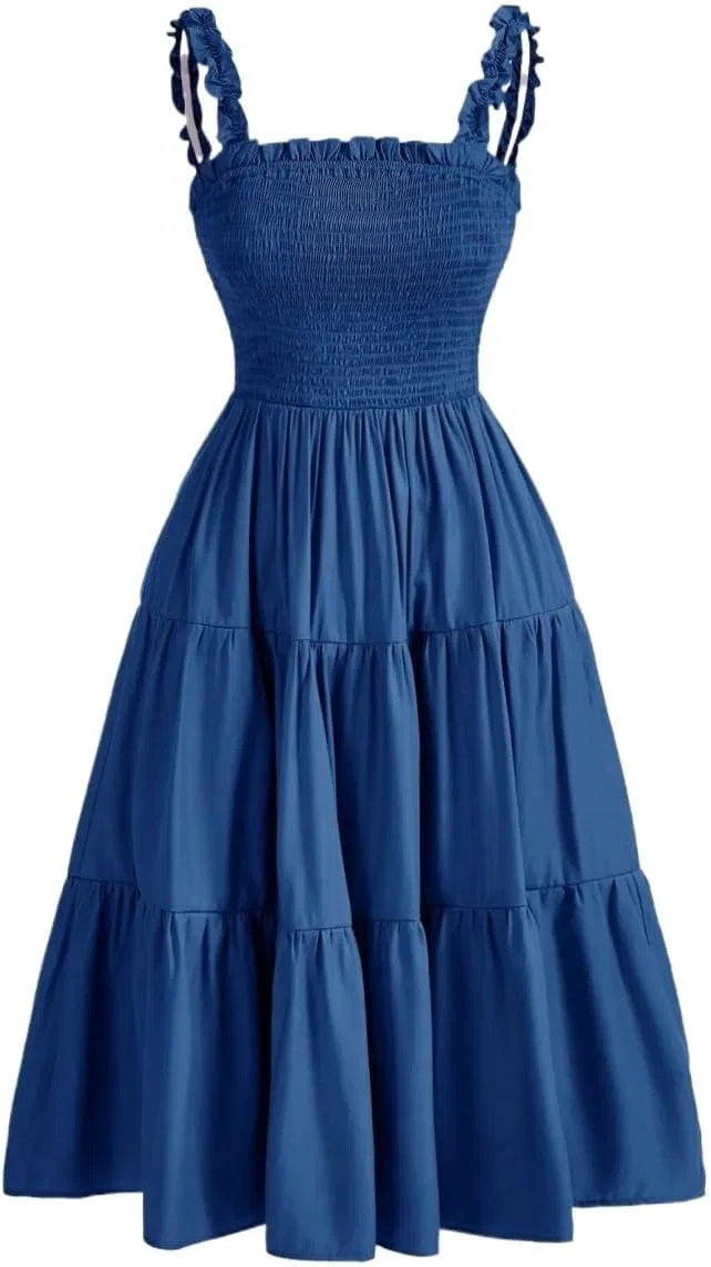 Женское A-силуэта длинное платье с рюшами, Blue