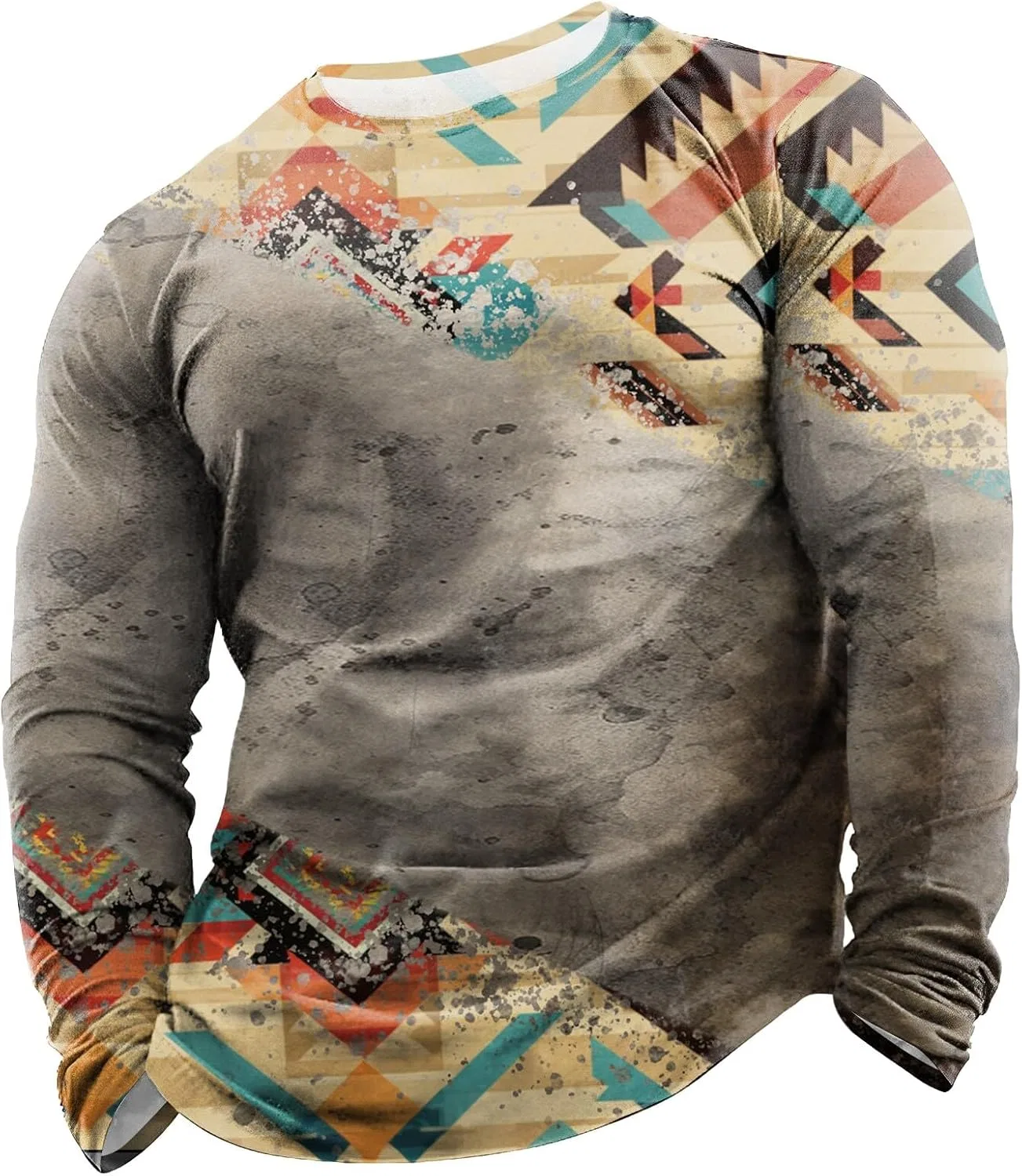 Мужская футболка с принтом Western Aztec Long Sleeve, Orange