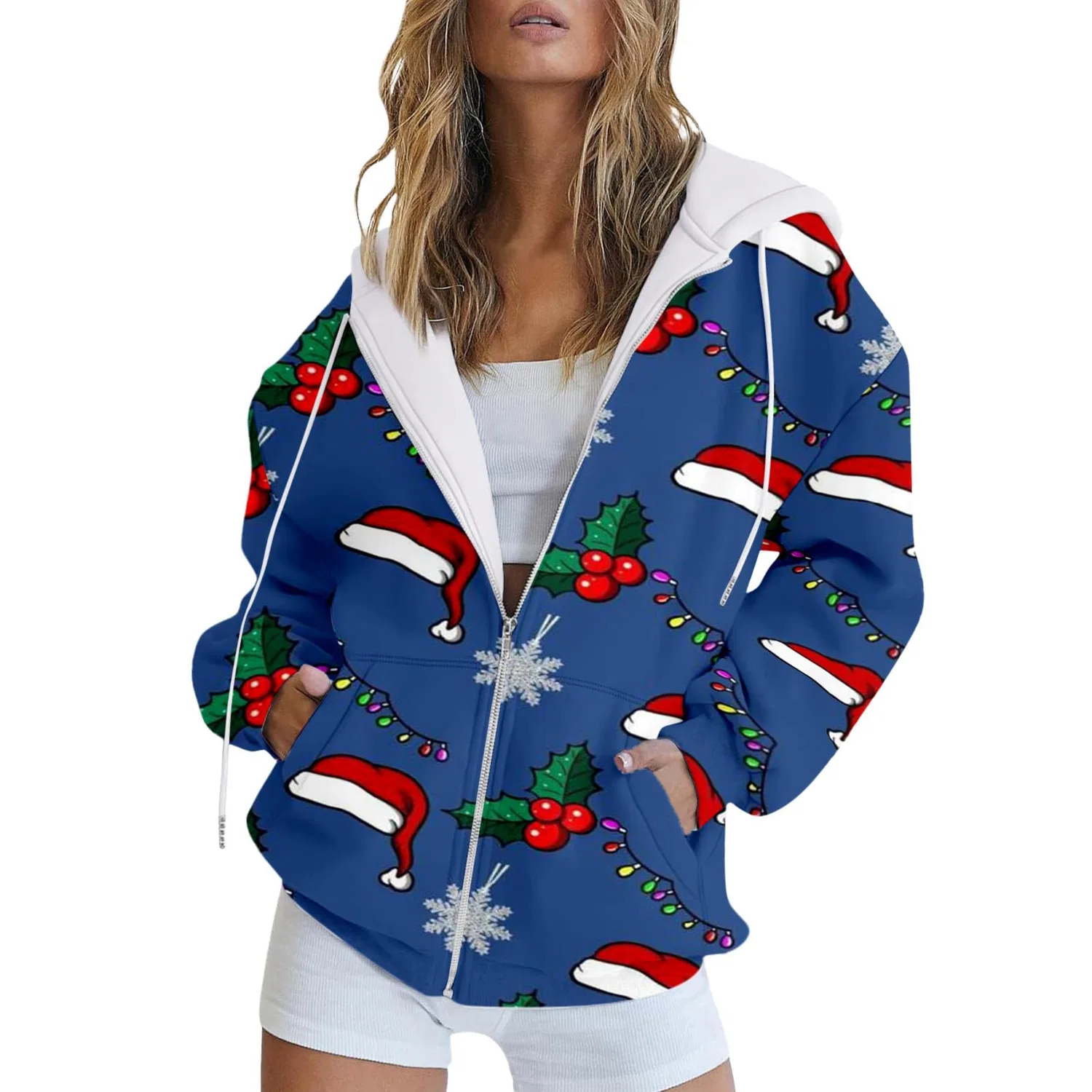 Женская куртка с капюшоном и принтом, Blu-C