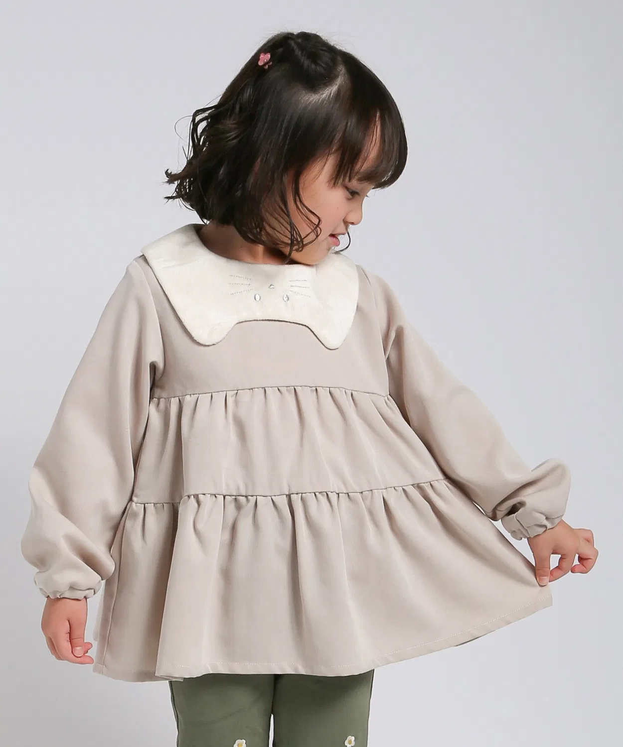 Детская туника с длинным рукавом модель Cat Collar, la poche biscuit, Бежевый — фото 2