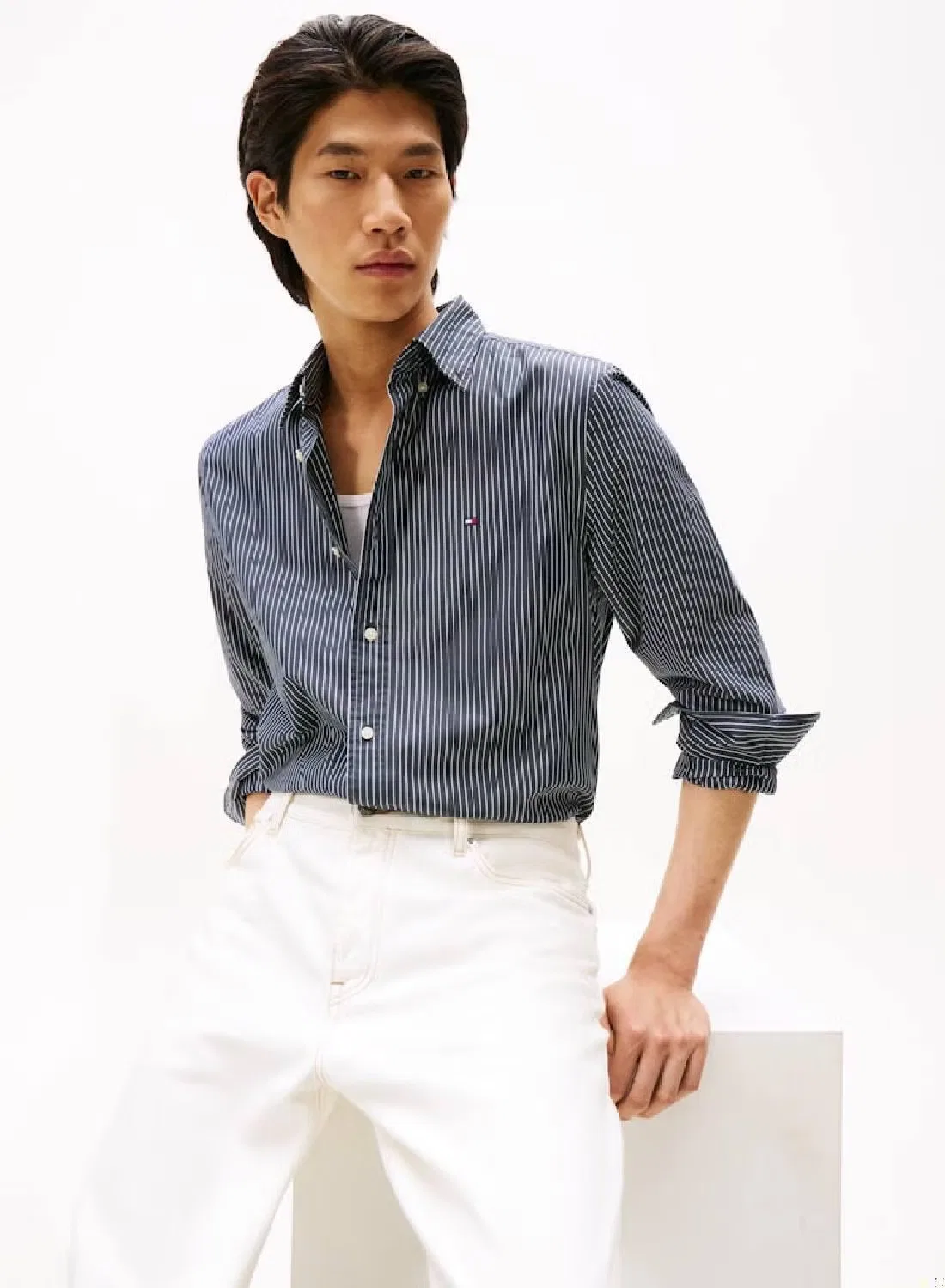 Рубашка с длинным рукавом на пуговицах Th flex regular fit Tommy Hilfiger, черный