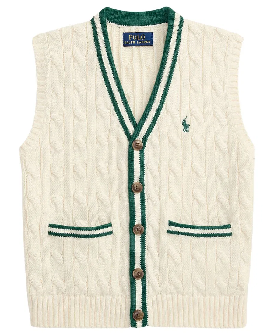 Жилет-свитер из хлопка с V-образным вырезом, без рукавов Polo Ralph Lauren, Cricket Cream