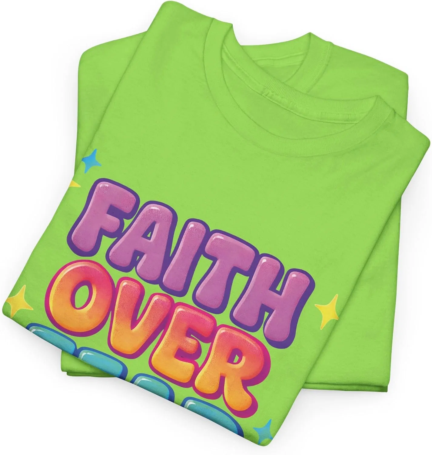Футболка с принтом Faith Over Fear Gildan 5000, Neon Green — фото 3