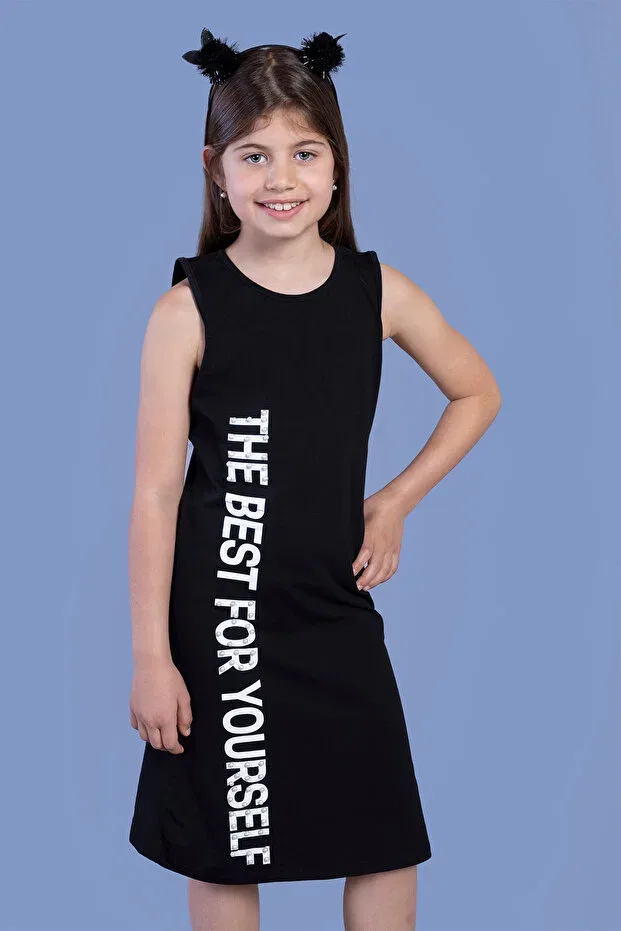 Детское платье для девочек с принтом Pearl Detailed Printed Toontoy, Black