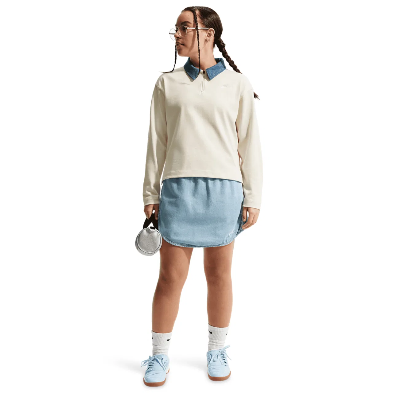 Лонгслив для девочек NSW Pullover Nike, бежевый/синий — фото 4