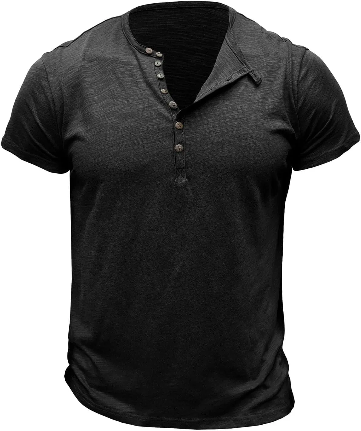 Мужская повседневная футболка с коротким рукавом Regular Fit Henley, Black