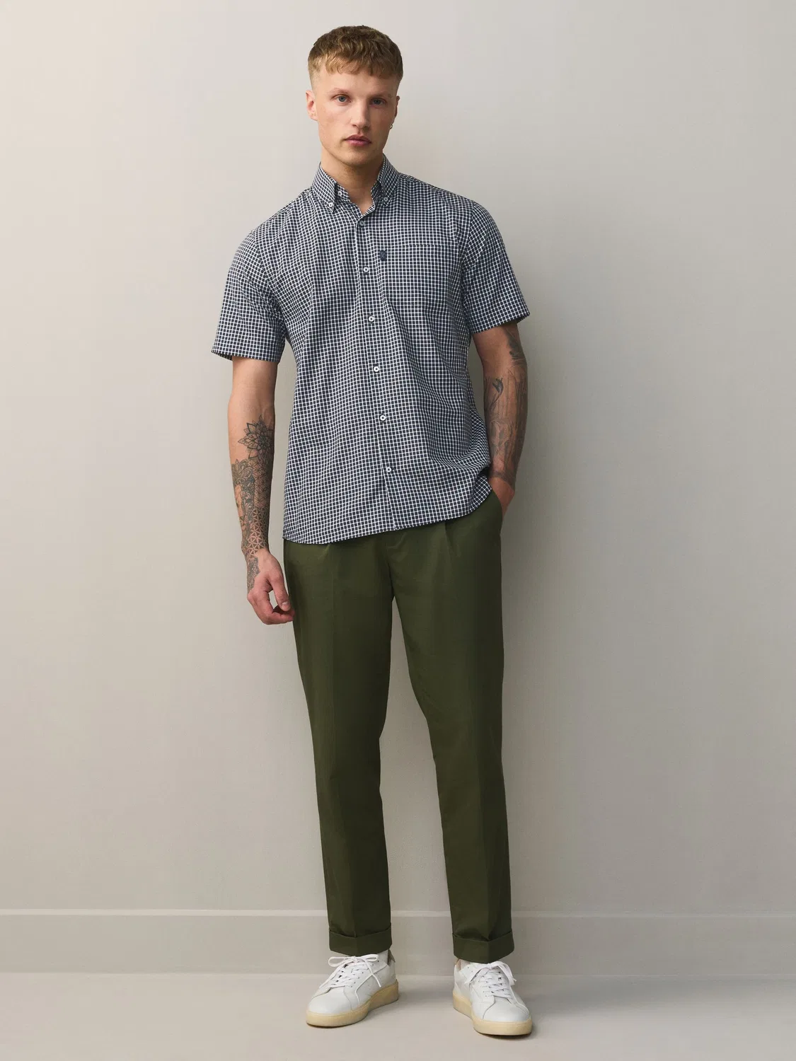 Рубашка оксфордская Regular Fit Easy Iron Next, Navy Blue Mini Check — фото 2