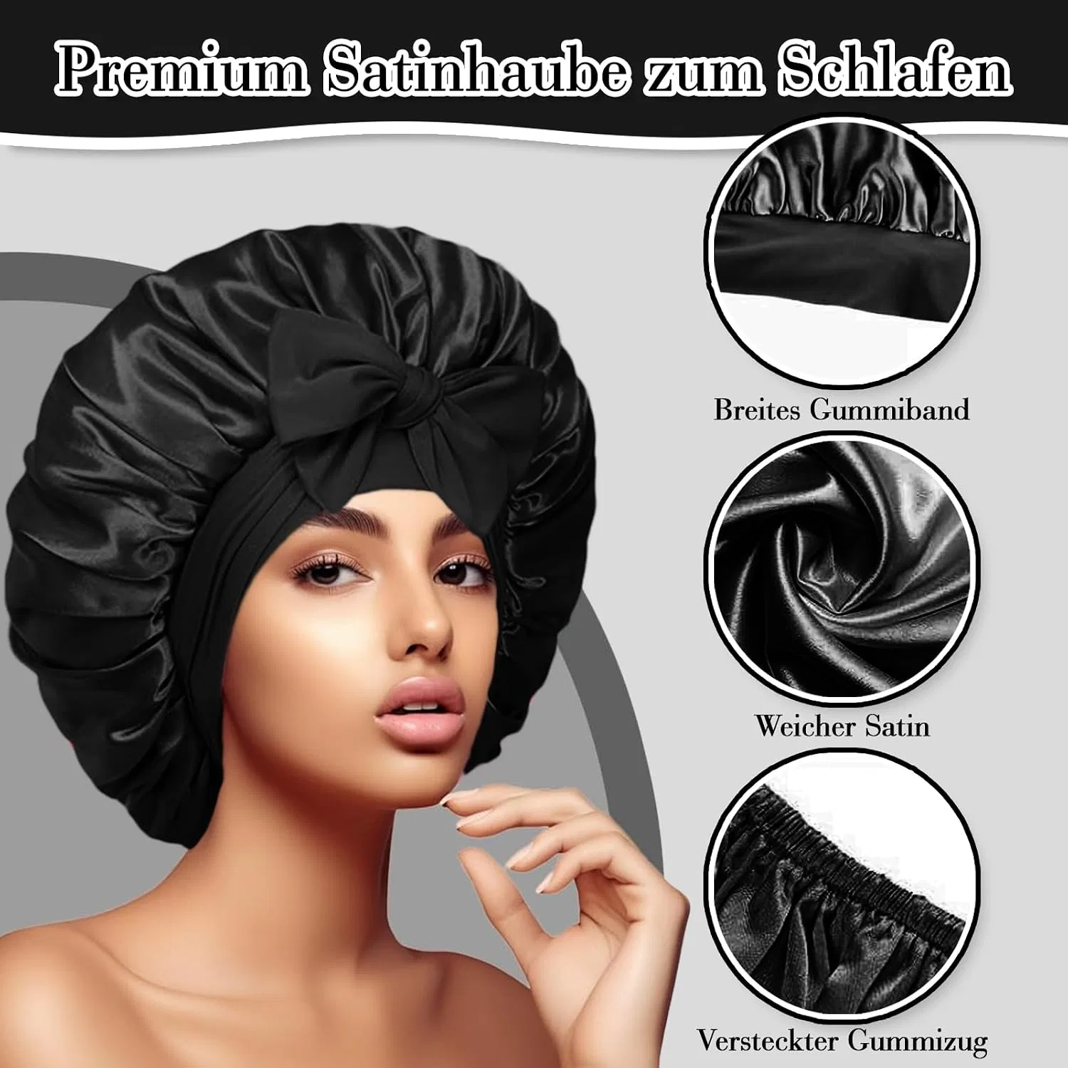 Шапочка для душа Satin Silk Sleep Cap, черный, NICECONE — фото 3