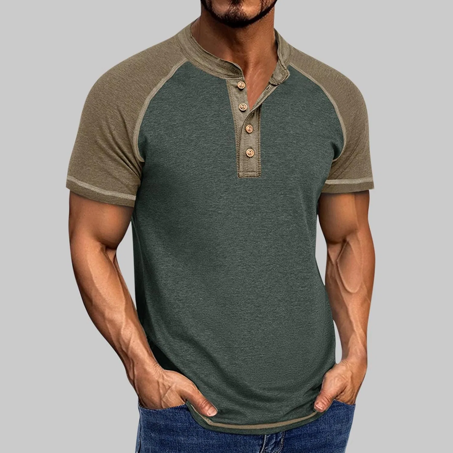 Мужская футболка-поло с коротким рукавом реглан, Army Green — фото 2