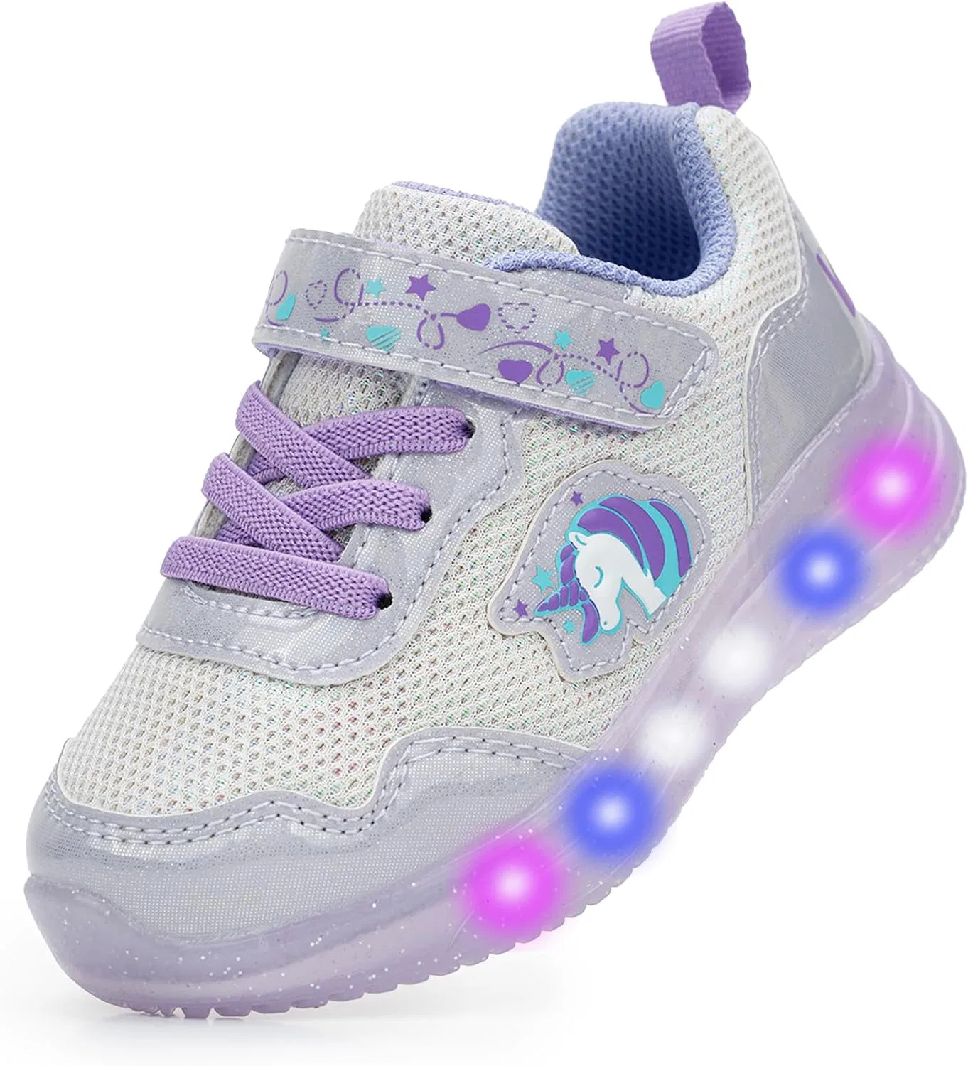 Детские кроссовки для девочек со светящейся подошвой YESKIS, White Purple Light Up Shoes