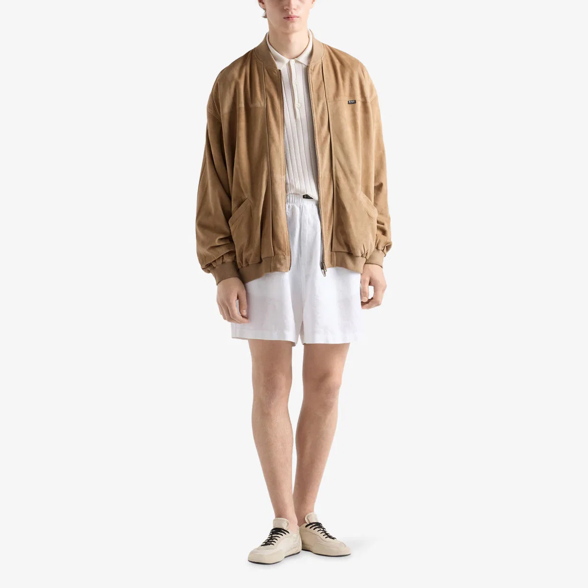 Поло-рубашка из смеси кашемира и шелка, стандартного кроя Prada, белый — фото 2