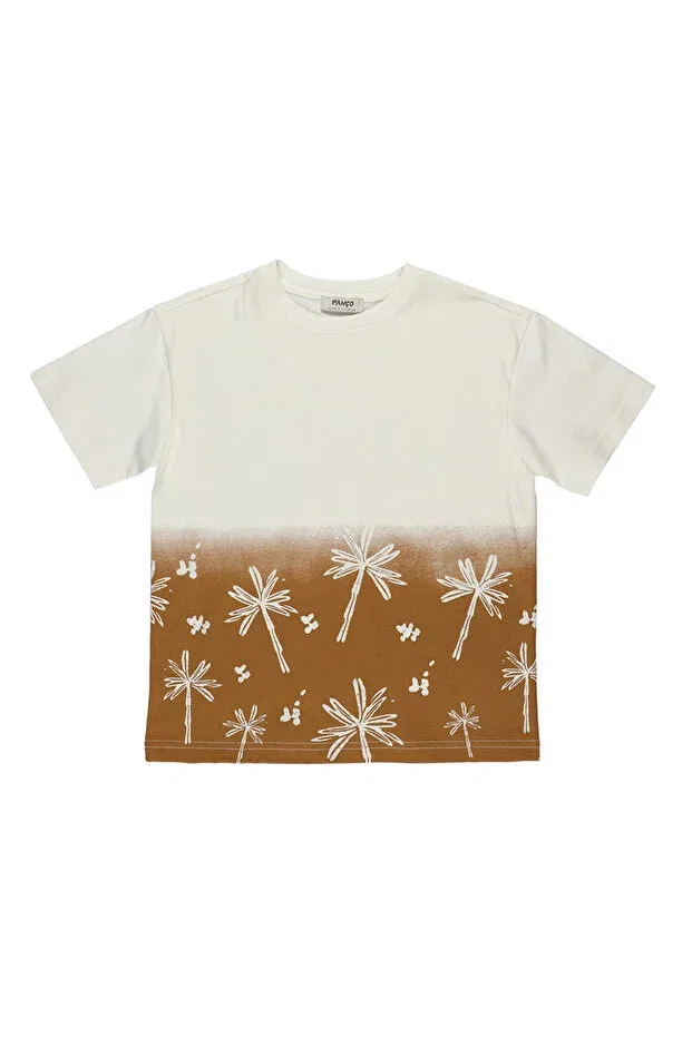 Детская футболка для девочек с принтом Palm Printed Panço, Beige