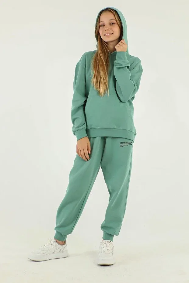 Детский комплект спортивного костюма для девочек с принтом Basic Black One, Green — фото 4