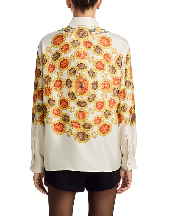 Женская блуза с принтом The Lover Silk Twill Shirt Versace, Ivory/Amber — фото 3