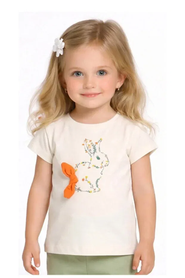Детская футболка для девочек с принтом 31627 rabbit Nk, Cream