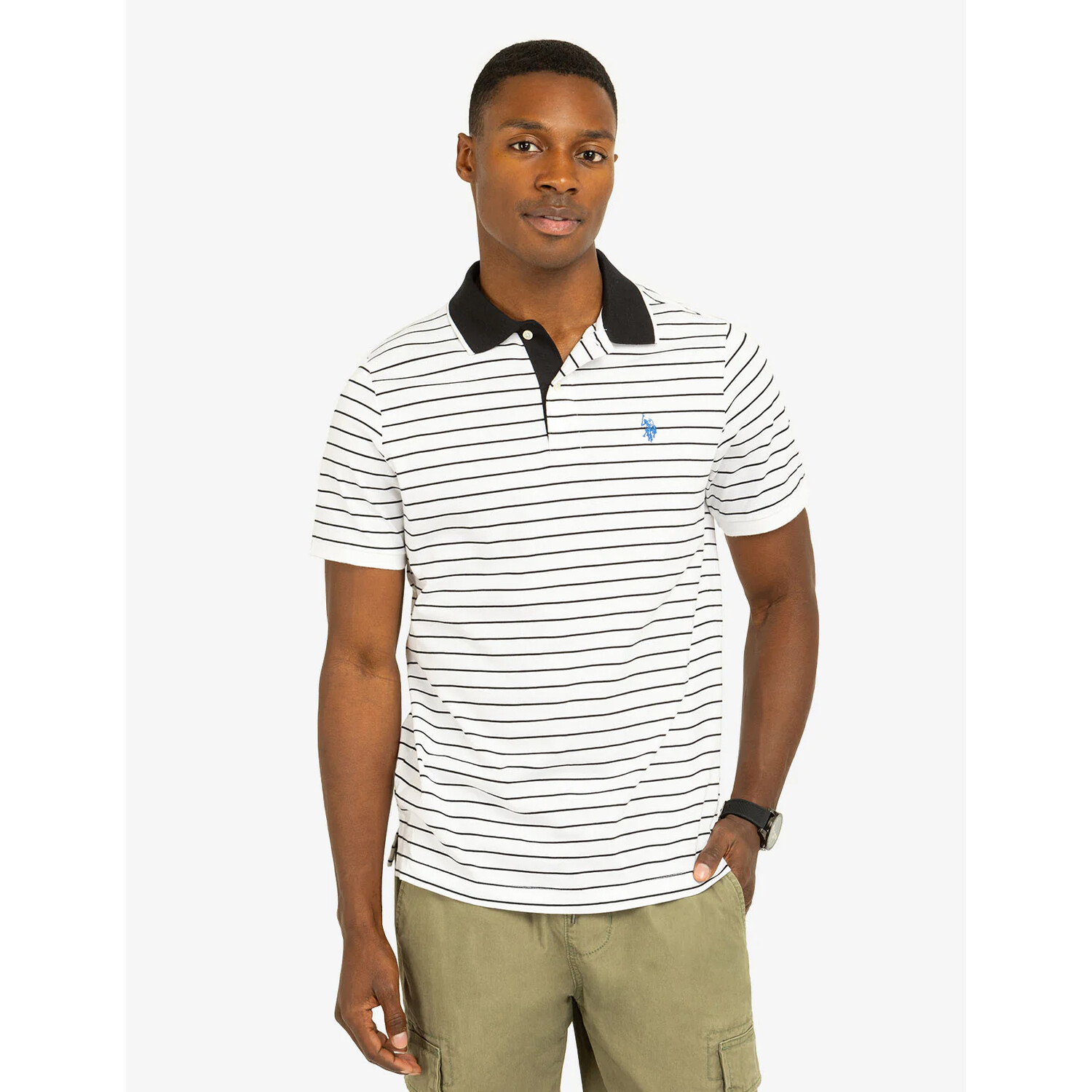 

Футболка-поло U.S. Polo Assn Yarn dye stripe jersey, белый/черный