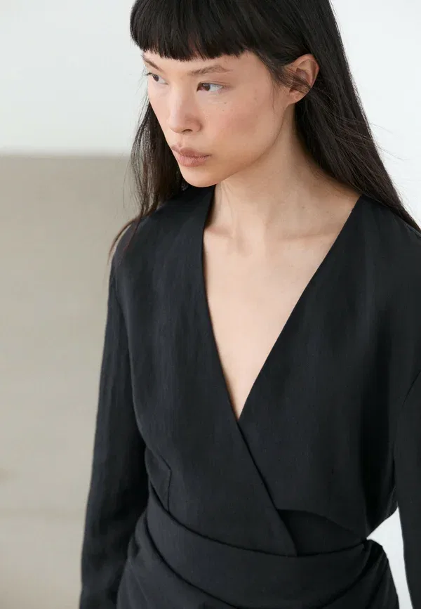Жакет из вискозы и льна Lightweight kimono with sash detail, Massimo Dutti, темно-синий — фото 3