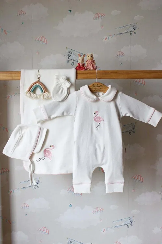 Детский комплект с вышивкой Flamingo Embroidery Personalized Babiesfirst, White