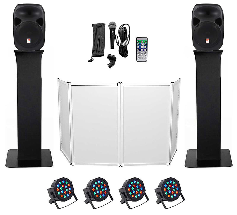 

DJ-пакет с двумя 12-дюймовыми Bluetooth-динамиками + микрофон + штатив + тотемные стойки + фасад + освещение Rockville RPG122K+(2) RTP32B+RFAAW PACK