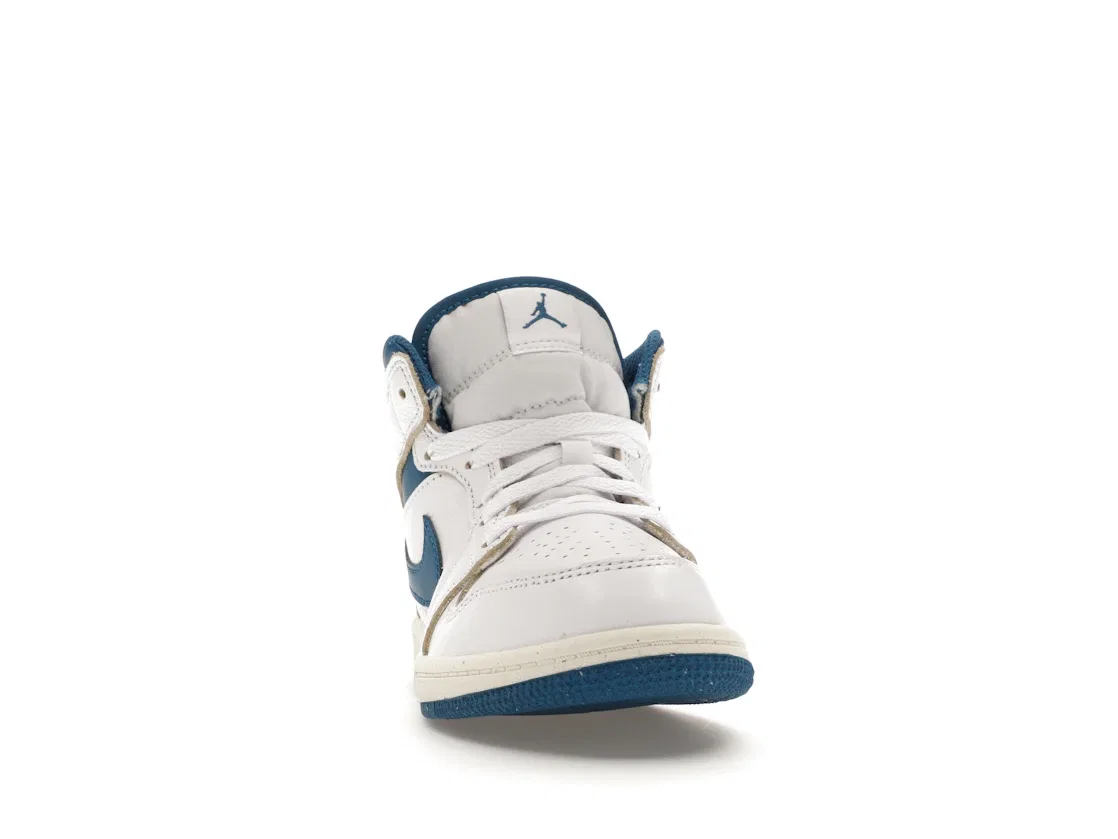 Детские кроссовки с высоким берцем Jordan 1 Mid SE Industrial Blue (PS) Jordan, White/Sail/Industrial Blue — фото 2