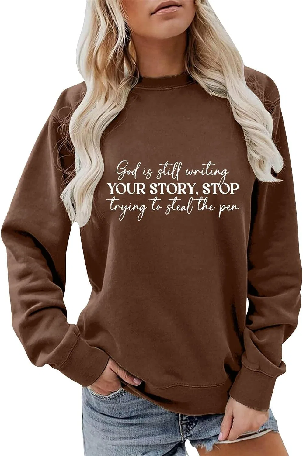 Женский свитшот God Is Still Writing Your Story с принтом, кофейный