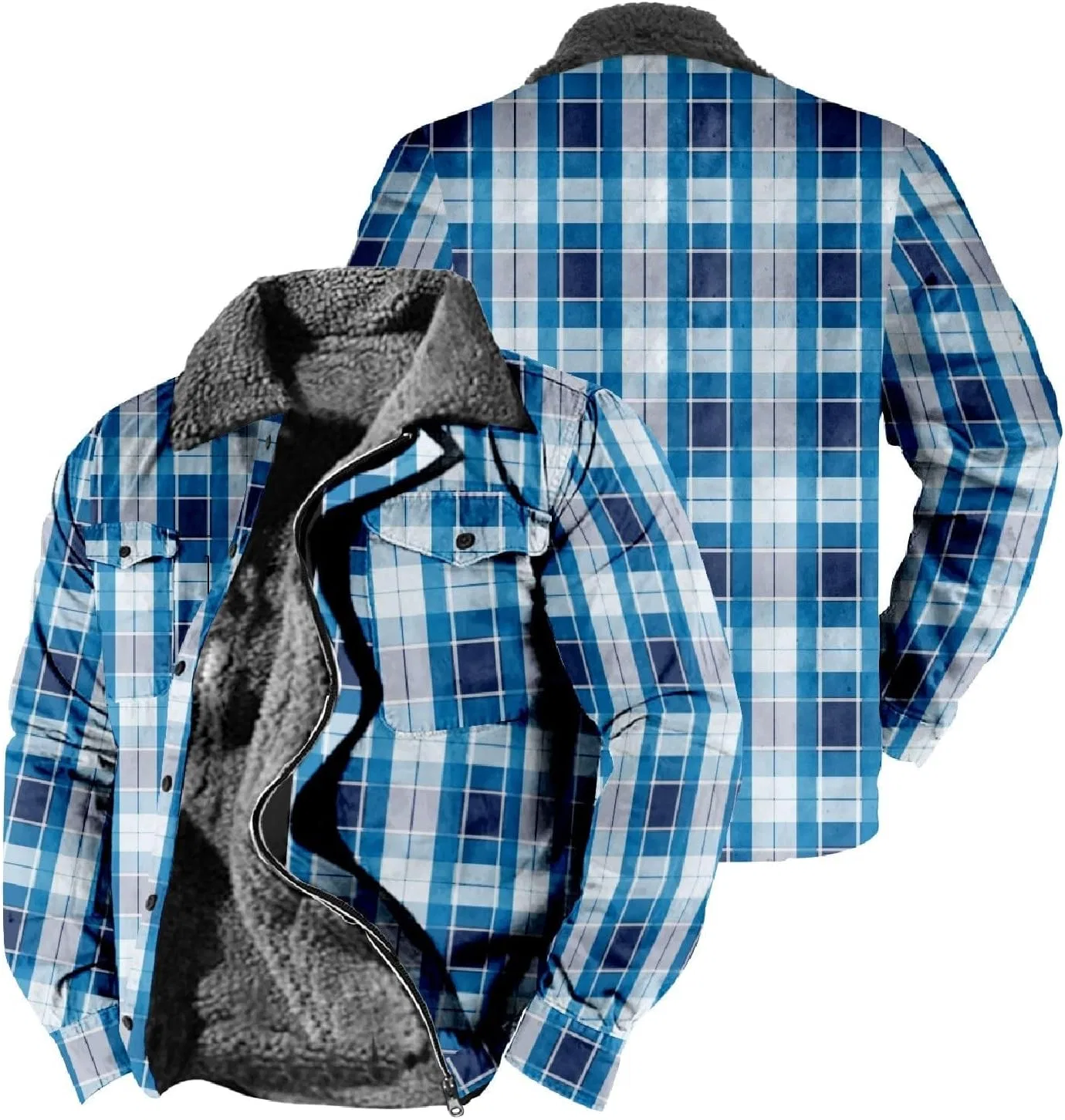 Мужская фланелевая куртка с начёсом, модель Buffalo Plaid Western, синий — фото 3