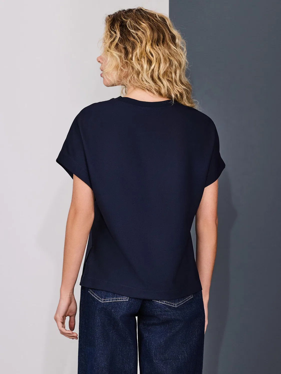 Топ с вырезом, короткий рукав, модель Keyhole Crew Neck Next, Navy Blue/Ecru — фото 4