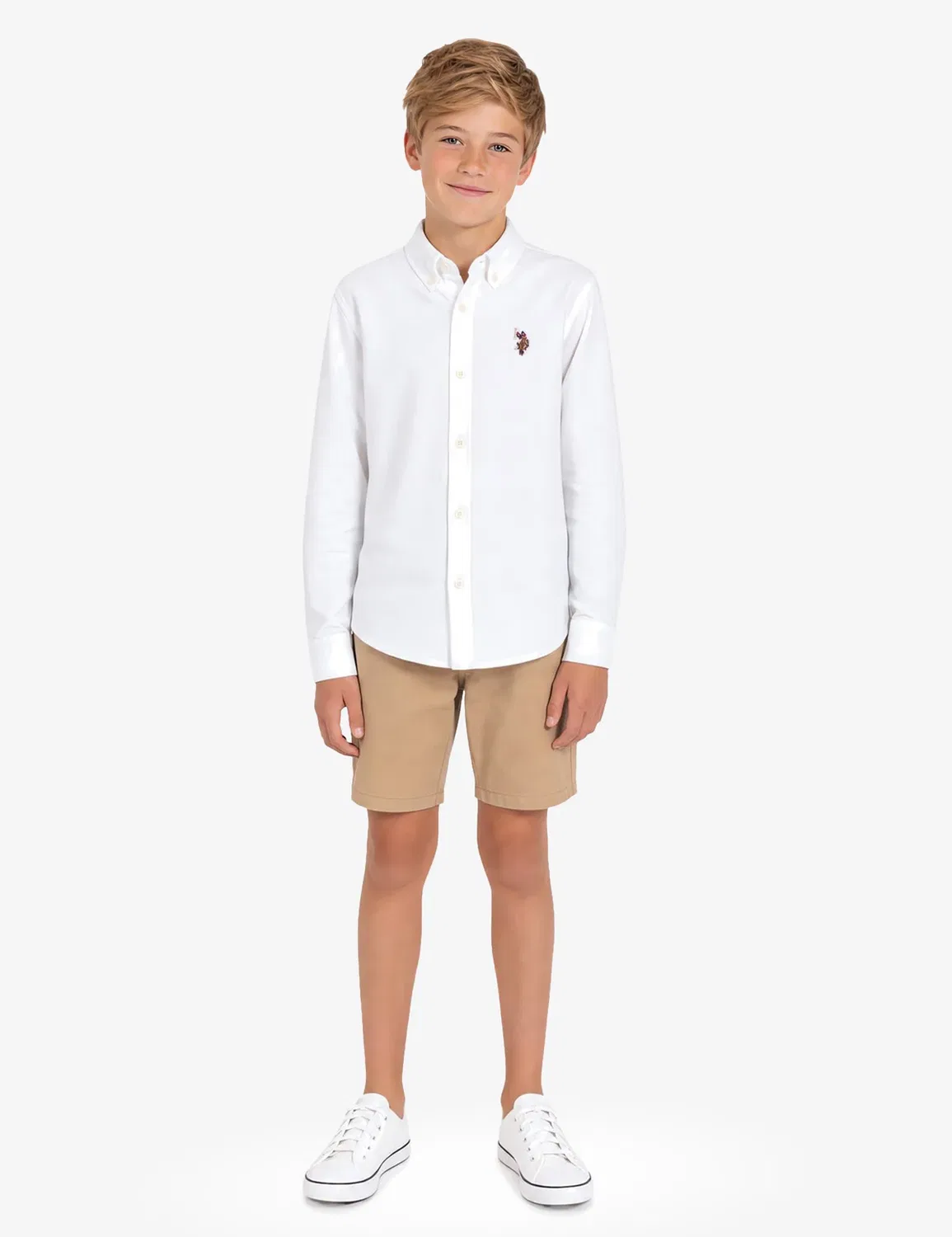 Детская рубашка с длинным рукавом из оксфордской ткани U.S. Polo Assn, Optic White — фото 2