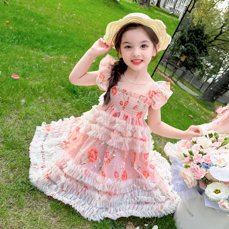 Детское платье для девочек с квадратным вырезом Lanza, Pink Skirt — фото 3