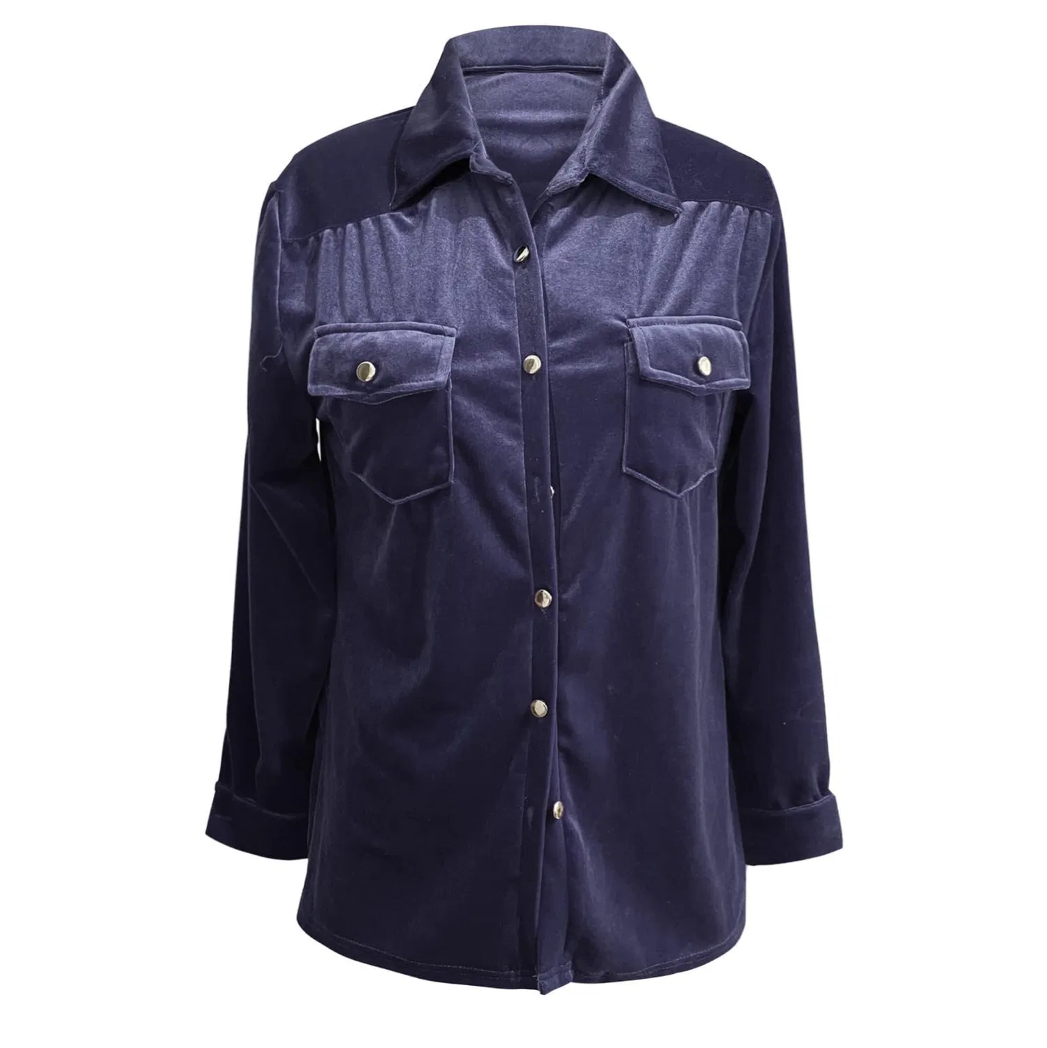 Женская рубашка с длинным рукавом Velvet Shirts Plus Size, с воротником и нагрудными карманами, Viola — фото 2